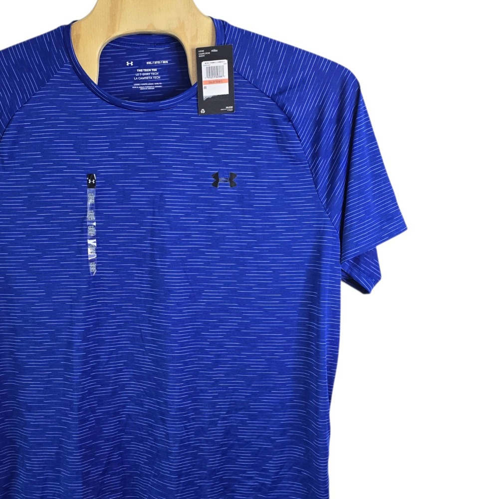 Under Armour Tech Tee Mens 3XL Royal Blue Striped Short Sleeve Shirt 1366140-400